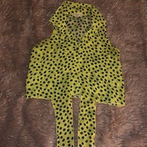 Neon Yellow blouse with blue polka dots